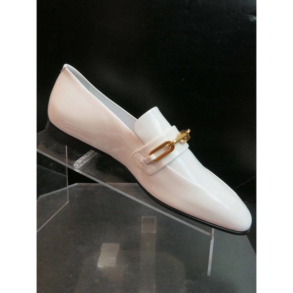 NIB BURBERRY CHILLCOT WHITE PATENT LEATHER GOLD CHAIN LOGO FLATS LOAFERS 40.5 - Picture 6 of 12